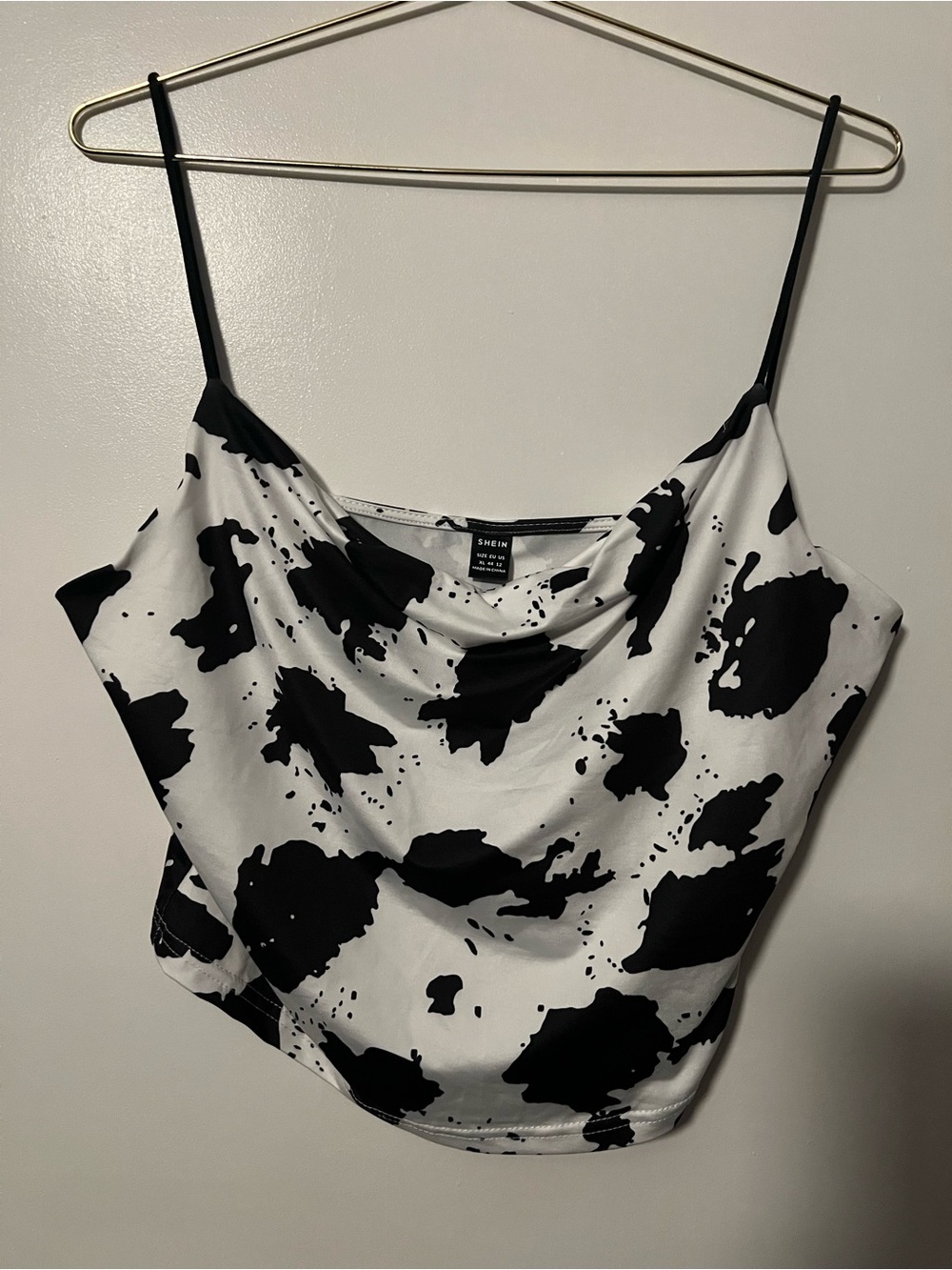 SHEIN Black & White Cowprint Cowl Neck Cami
